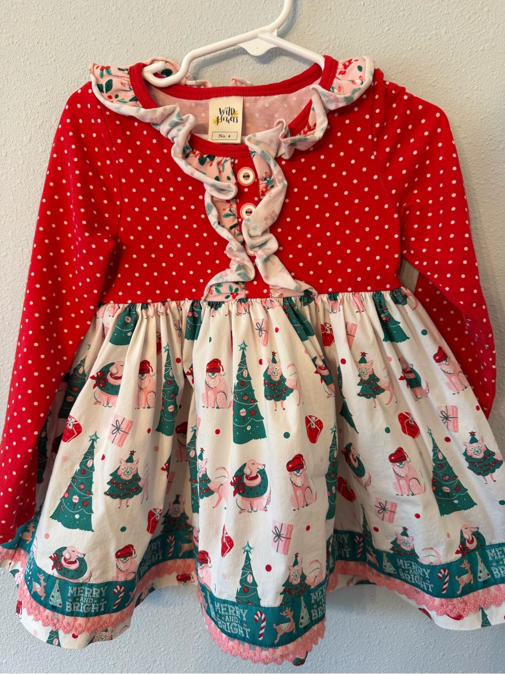 Wildflowers Red and Cream Holiday Polka Dot Ruffle Tunic/Dress